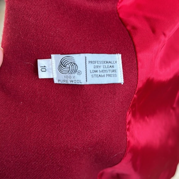 VINTAGE Union Workers Wool Red Pea Coat with Black Velvet Cuffs & Collar Sz 10 - Picture 4 of 9